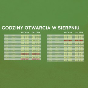 GODZINY OTWARCIA W SIERPNIU