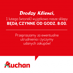 1 lutego Auchan będzie czynny od godziny 8:00