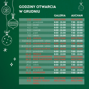 Godziny otwarcia w Grudniu