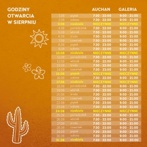 Godziny otwarcia w sierpniu