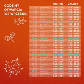 Godziny otwarcia we wrześniu