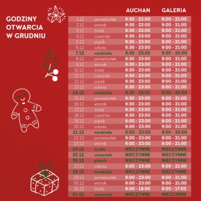 Godziny otwarcia w grudniu