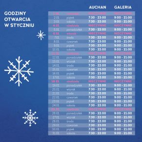 Godziny otwarcia w styczniu