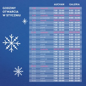 Godziny otwarcia w styczniu