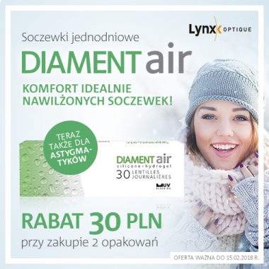 RABAT 30 ZŁ PRZY ZAKUPIE 2 OPAKOWAŃ SOCZEWEK DIAMENT AIR 
