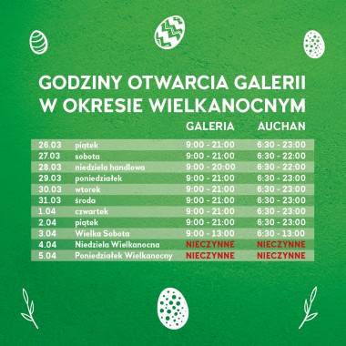 Godziny otwarcia Galerii w okresie Wielkanocnym