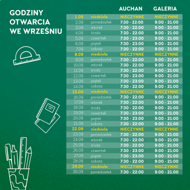 Godziny otwarcia we Wrześniu