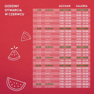 Godziny otwarcia w czerwcu