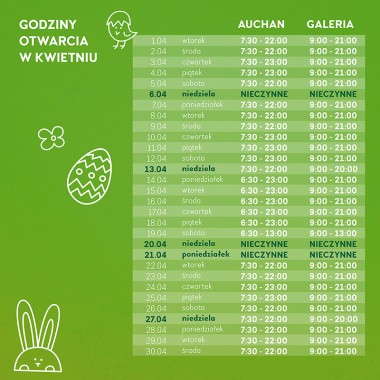 Godziny otwarcia w kwietniu