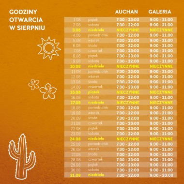Godziny otwarcia w sierpniu