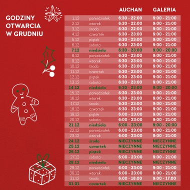 Godziny otwarcia w grudniu