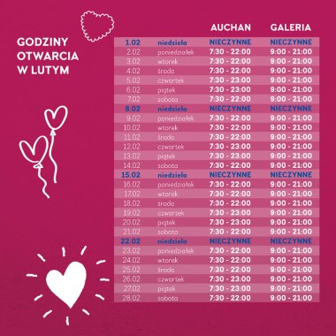 Godziny otwarcia w lutym