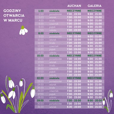 GODZINY OTWARCIA W MARCU