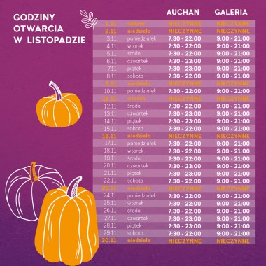GODZINY OTWARCIA W LISTOPADZIE